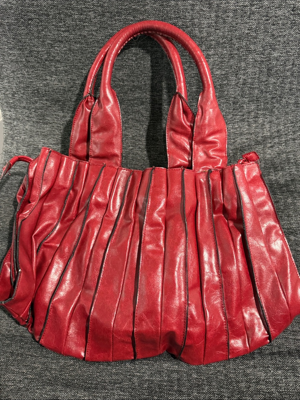 Pleated Red Shoulder Tote Bag for Women